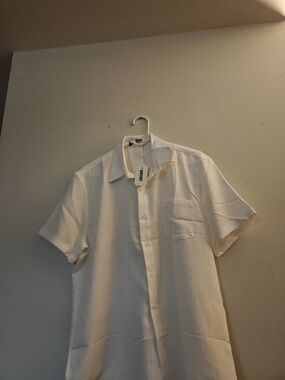 Coofandy Men's Casual Button Down Short-Sleeve  Shirt Beach Wear White